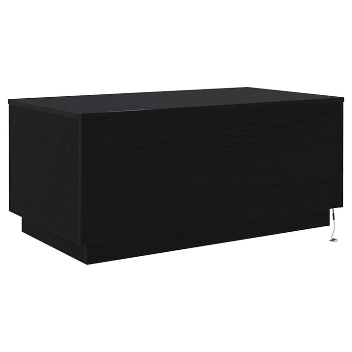 sofabord med LED-lys 90x50x40 cm sort egetræsfarve