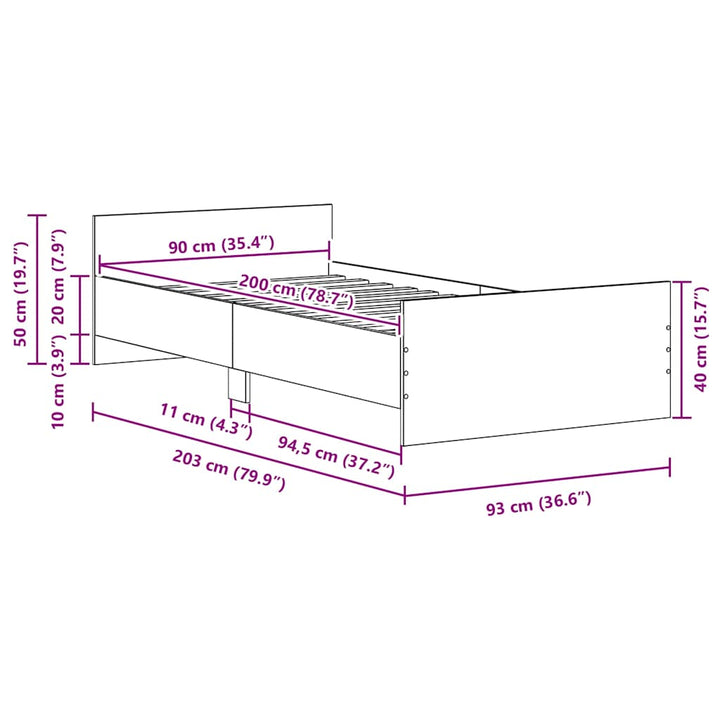 sengeramme 90x200 cm uden madras konstrueret træ sort eg