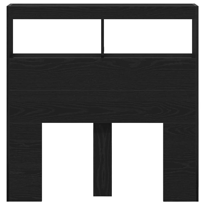 sengegavl med opbevaring og LED-lys 100x17x102 cm sort eg