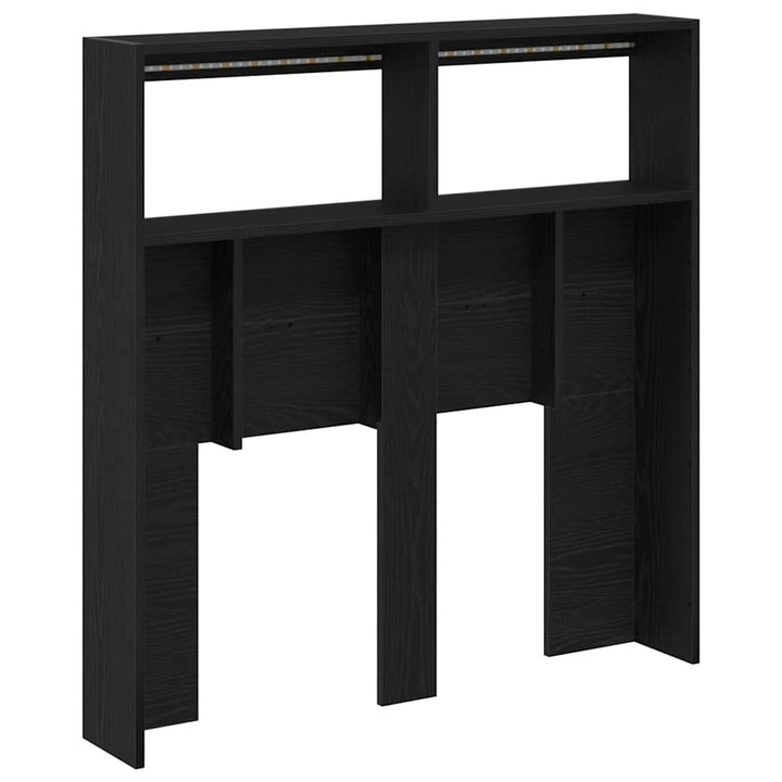 sengegavl med opbevaring og LED-lys 100x17x102 cm sort eg
