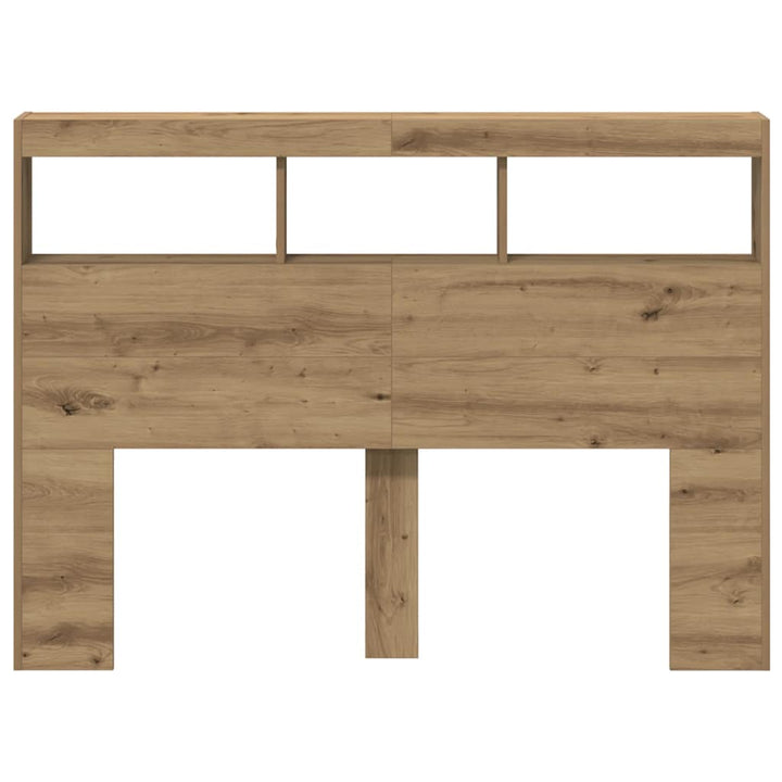 sengegavl med opbevaring og LED-lys 140x17x102 cm kunsteg