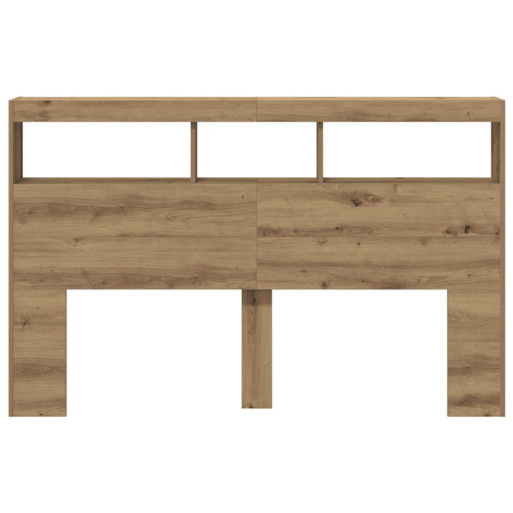 sengegavl med opbevaring og LED-lys 160x17x102 cm kunsteg
