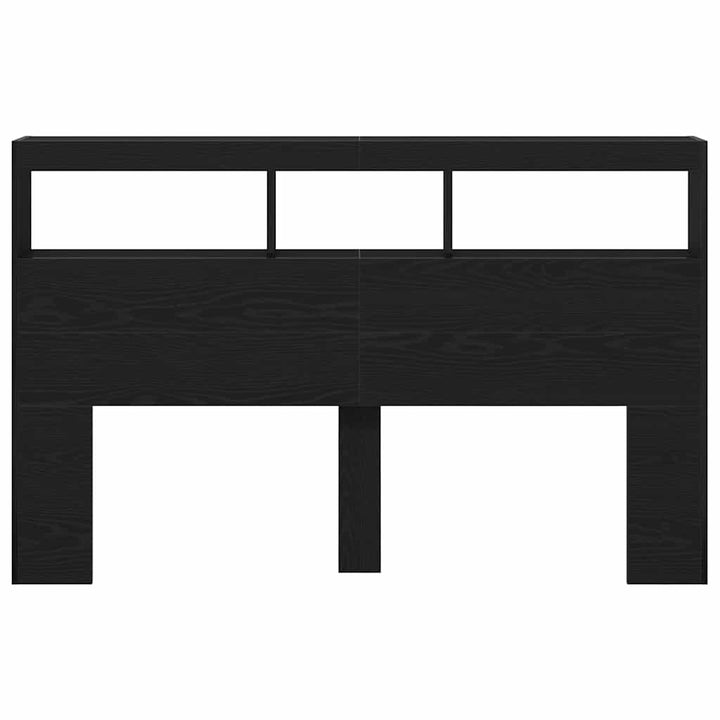 sengegavl med opbevaring og LED-lys 160x17x102 cm sort eg