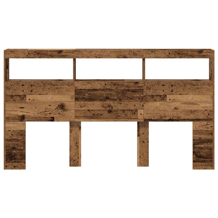 sengegavl med opbevaring og LED-lys 180x17x102 cm antikt træ