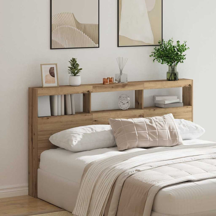 sengegavl med opbevaring og LED-lys 180x17x102 cm kunsteg
