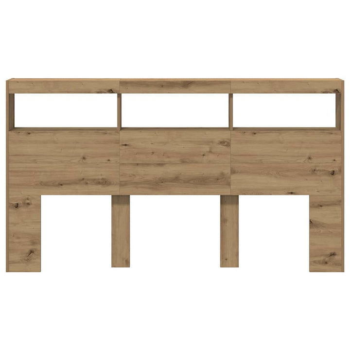 sengegavl med opbevaring og LED-lys 180x17x102 cm kunsteg