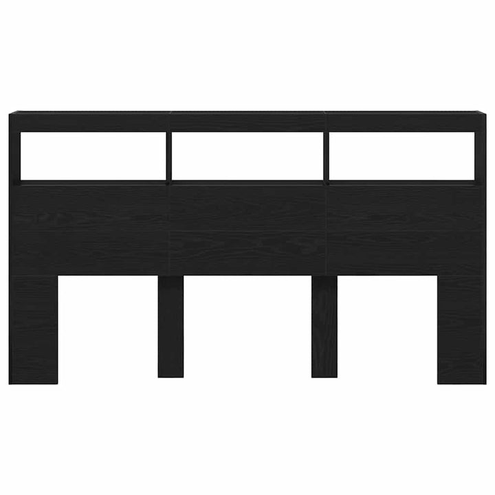 sengegavl med opbevaring og LED-lys 180x17x102 cm sort eg