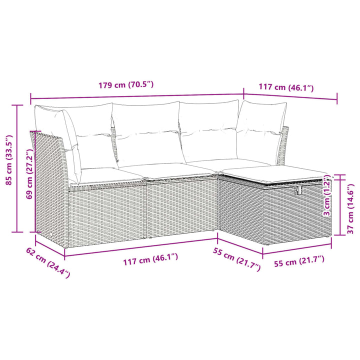 sofasæt til haven 4 dele med hynder polyrattan sort