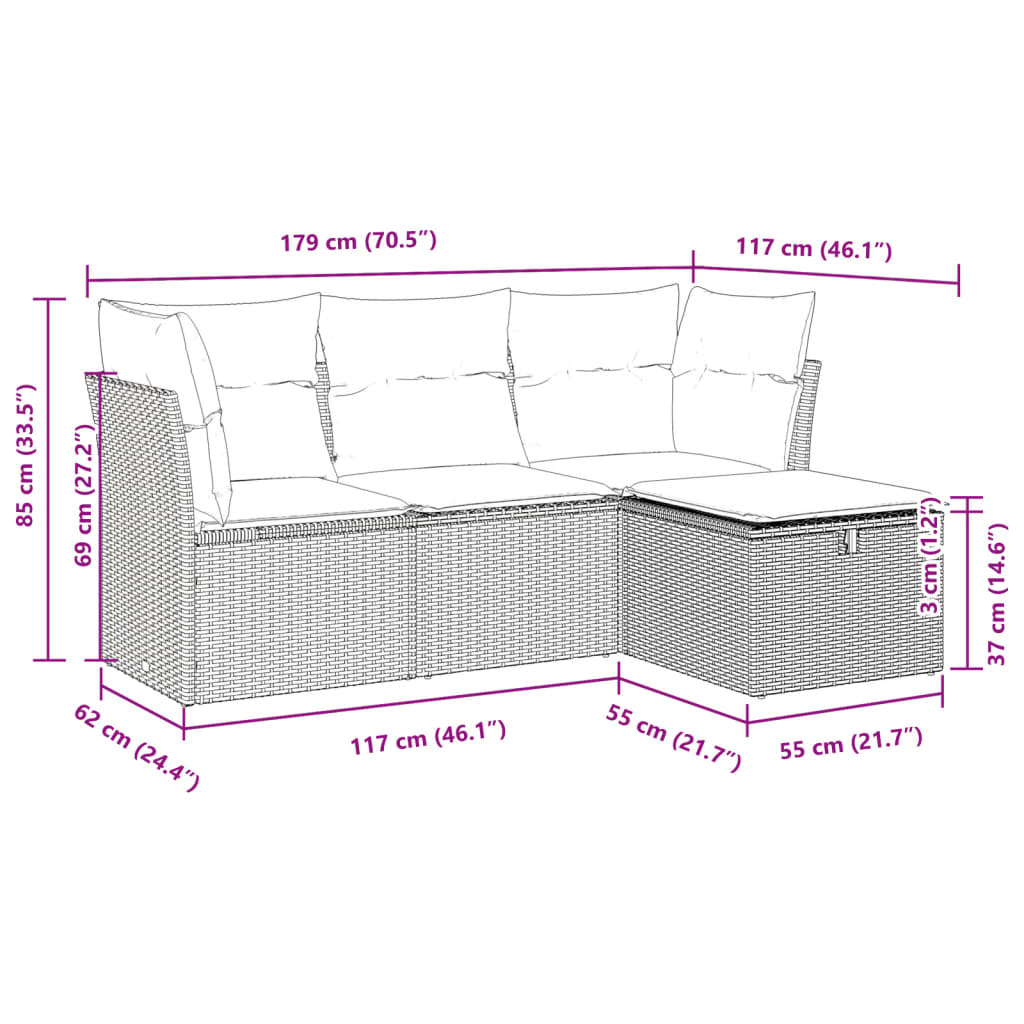 sofasæt til haven 4 dele med hynder polyrattan sort