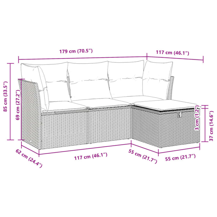 sofasæt til haven 4 dele med hynder polyrattan sort