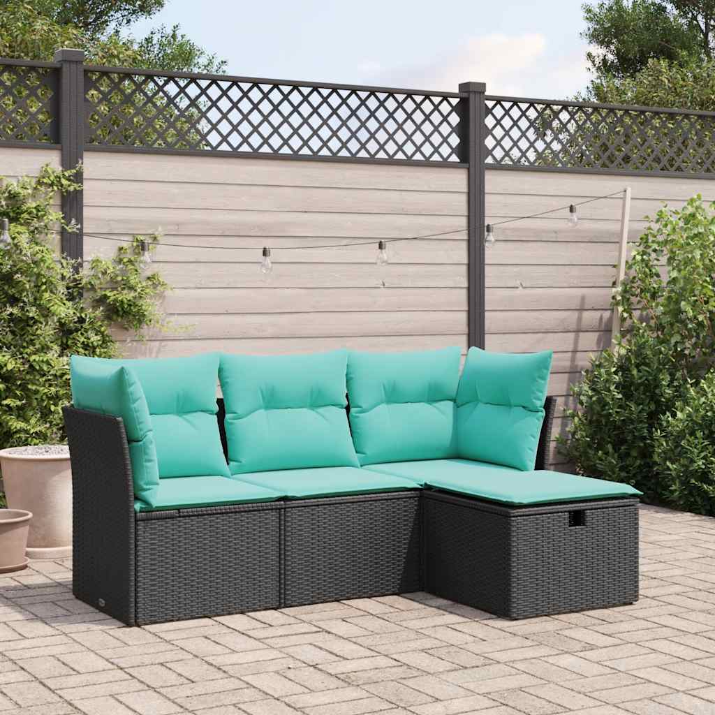 sofasæt til haven 4 dele med hynder polyrattan sort