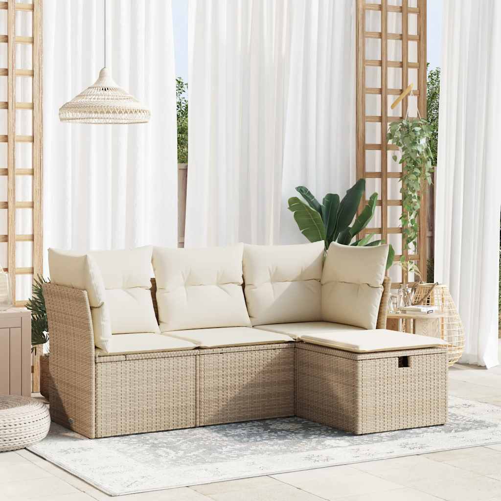 sofasæt til haven 4 dele med hynder polyrattan beige