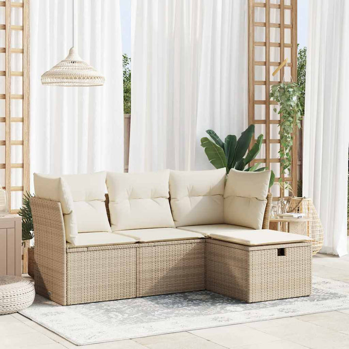 sofasæt til haven 4 dele med hynder polyrattan beige