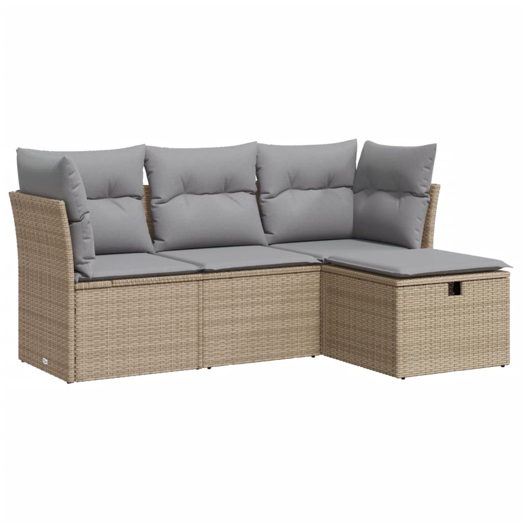 sofasæt til haven 4 dele med hynder polyrattan beige