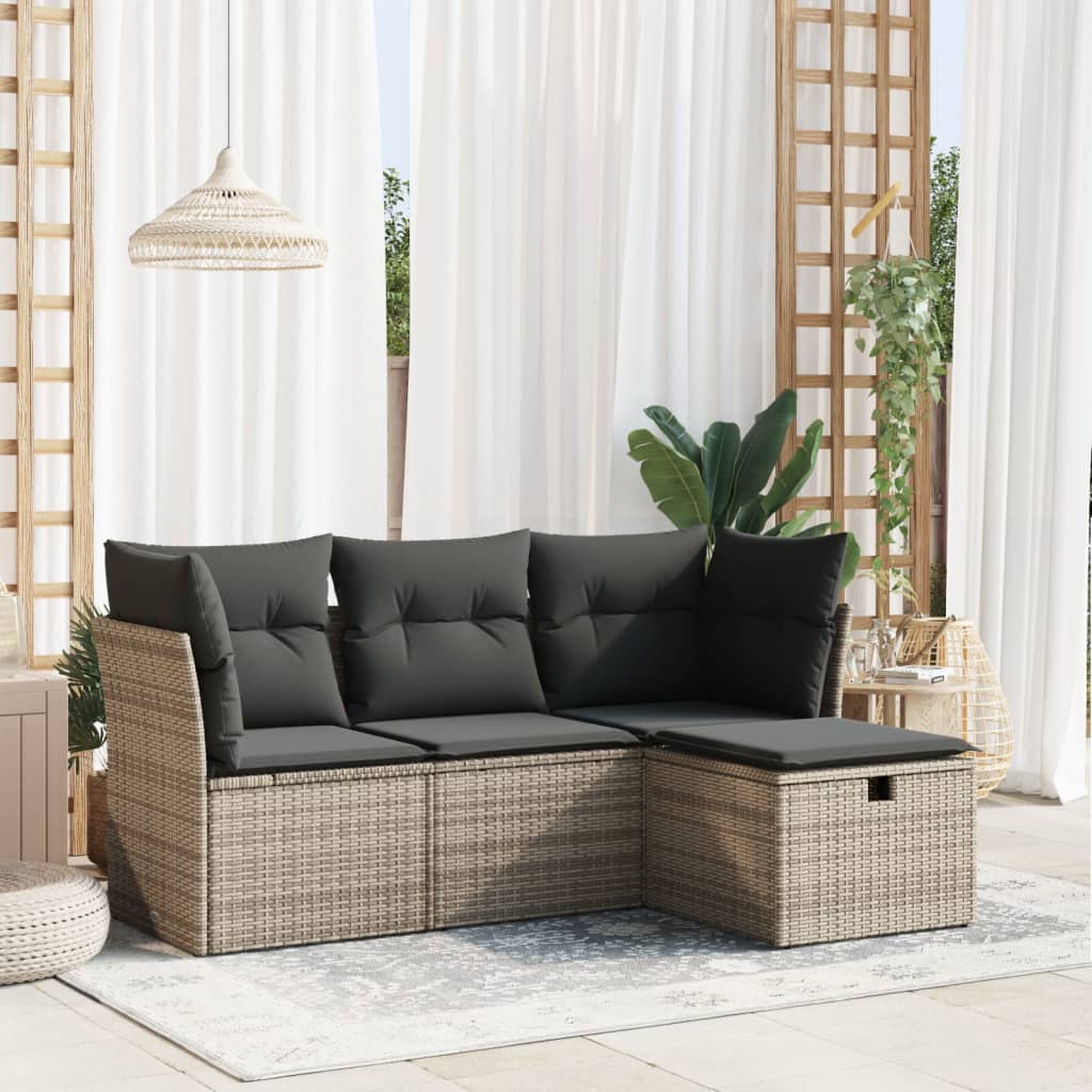 sofasæt til haven 4 dele med hynder polyrattan grå