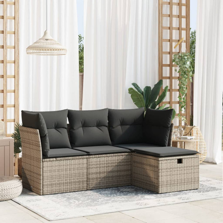 sofasæt til haven 4 dele med hynder polyrattan grå