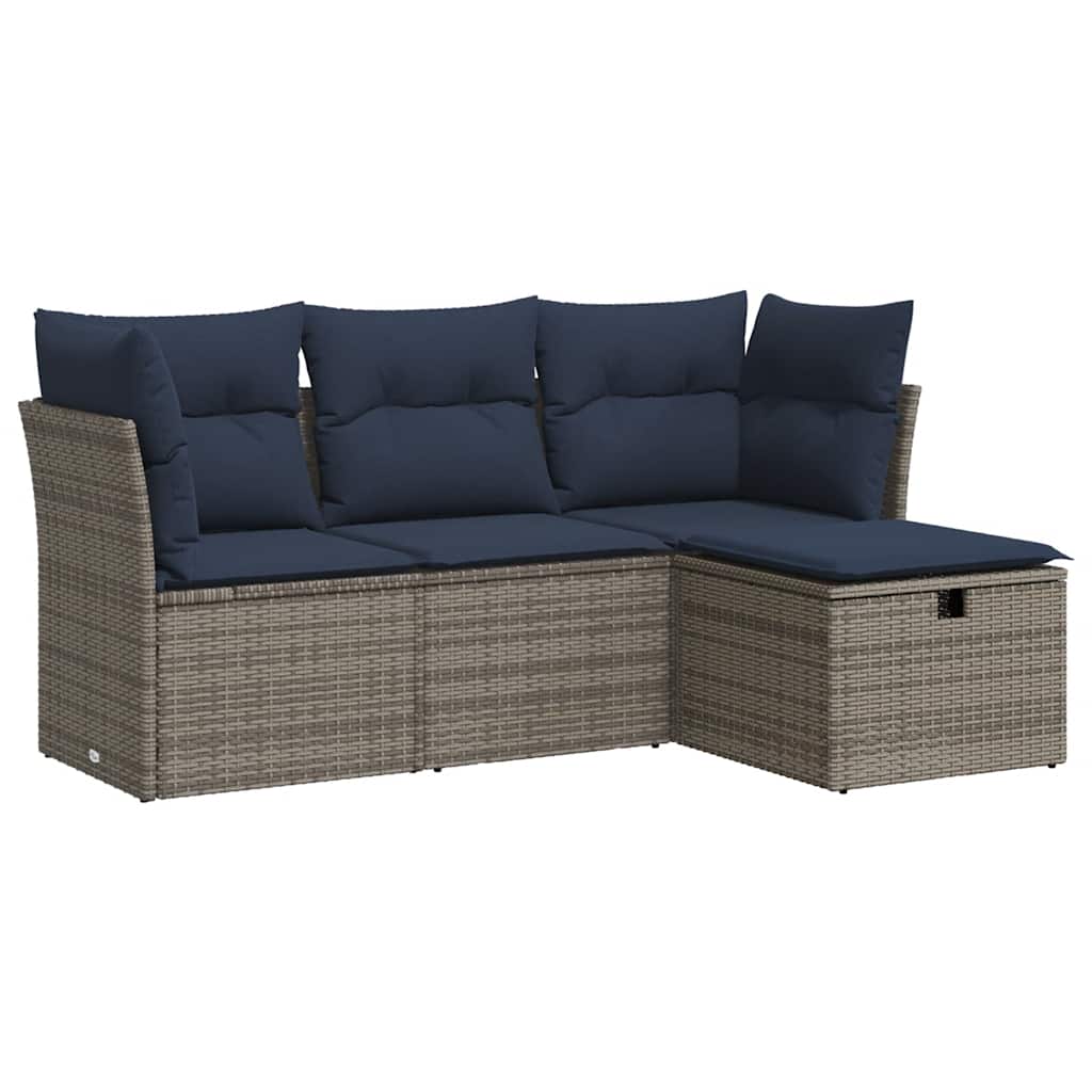 sofasæt til haven 4 dele med hynder polyrattan grå