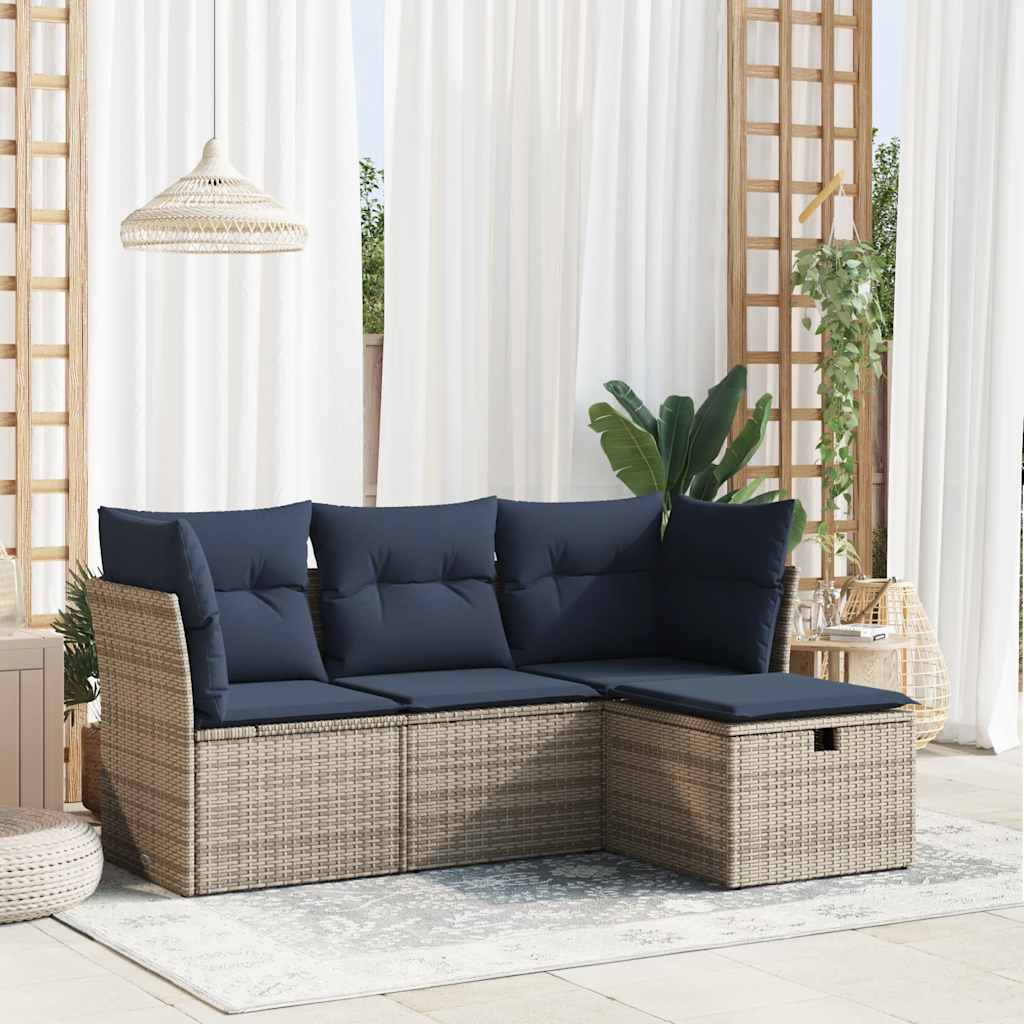 sofasæt til haven 4 dele med hynder polyrattan grå