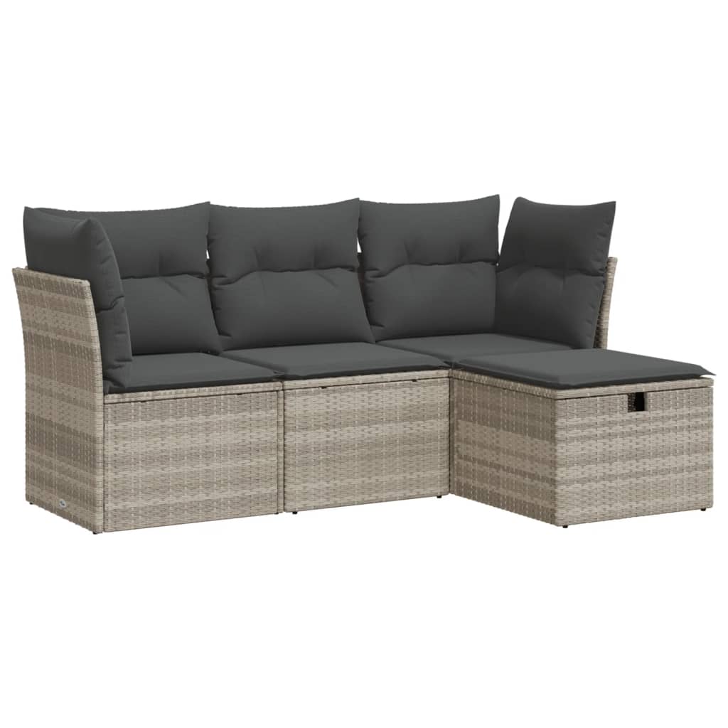 sofasæt til haven 4 dele med hynder polyrattan lysegrå