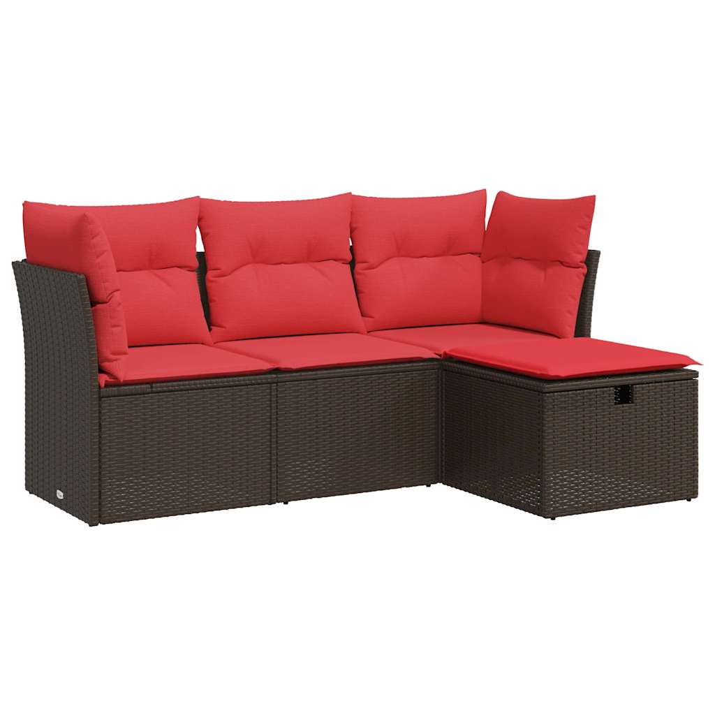 sofasæt til haven 4 dele med hynder polyrattan brun