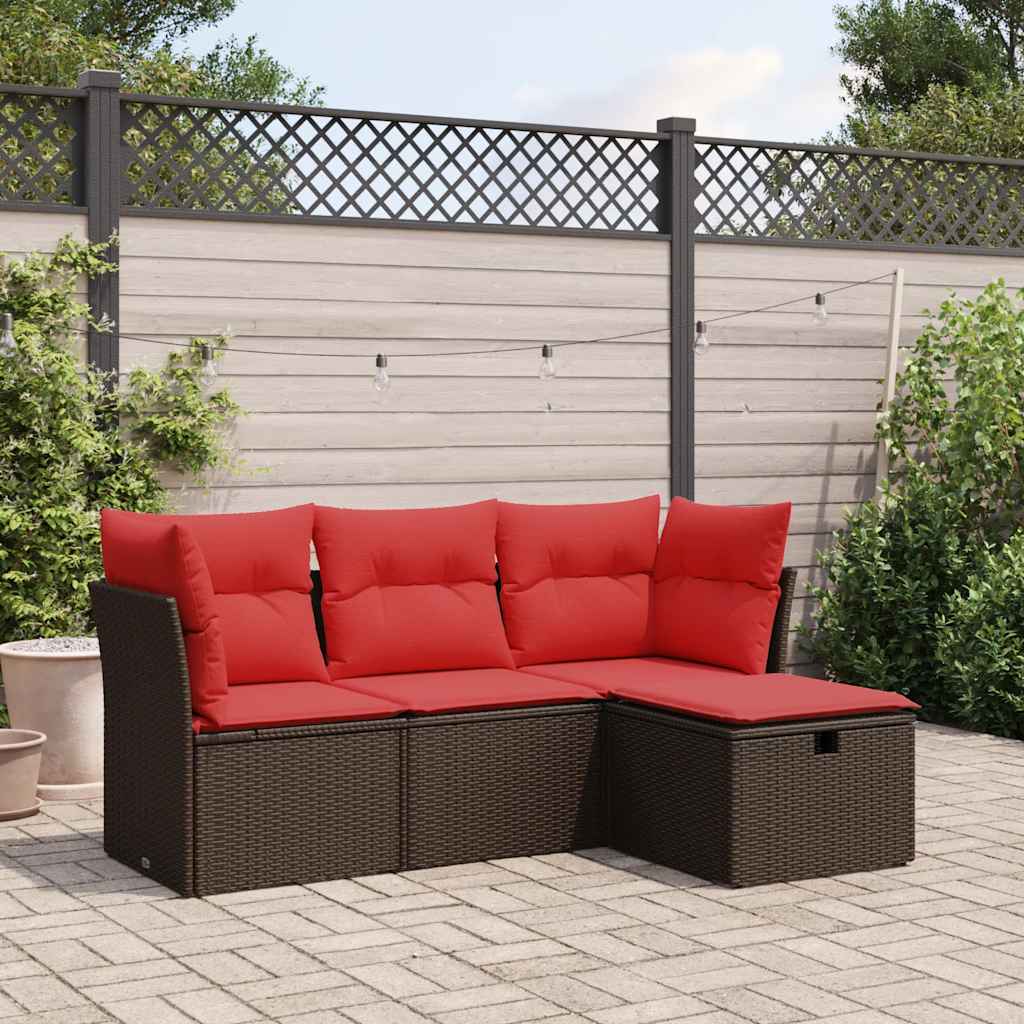 sofasæt til haven 4 dele med hynder polyrattan brun