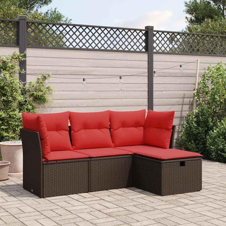 sofasæt til haven 4 dele med hynder polyrattan brun
