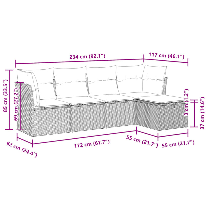 sofasæt til haven 5 dele med hynder polyrattan sort