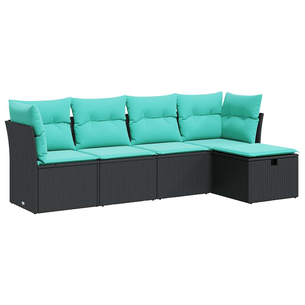sofasæt til haven 5 dele med hynder polyrattan sort
