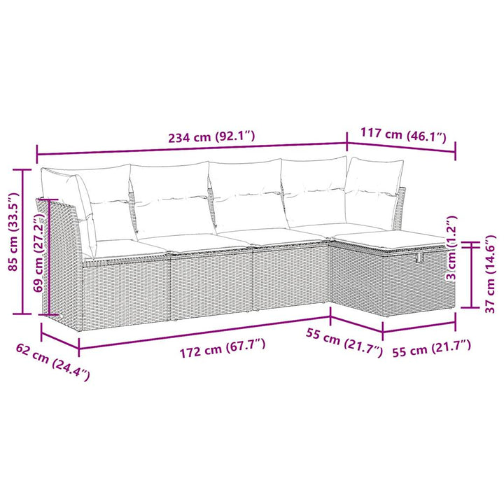 sofasæt til haven 5 dele med hynder polyrattan sort