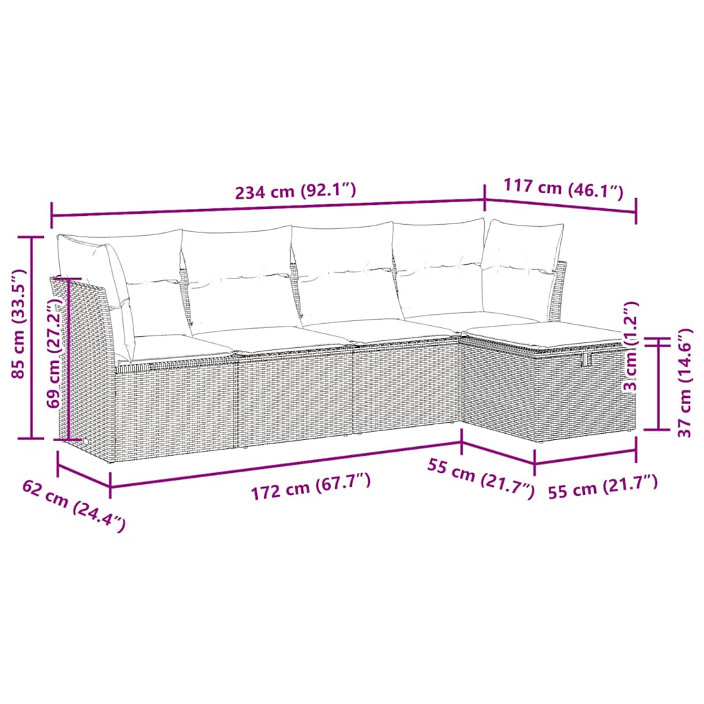 sofasæt til haven 5 dele med hynder polyrattan beige