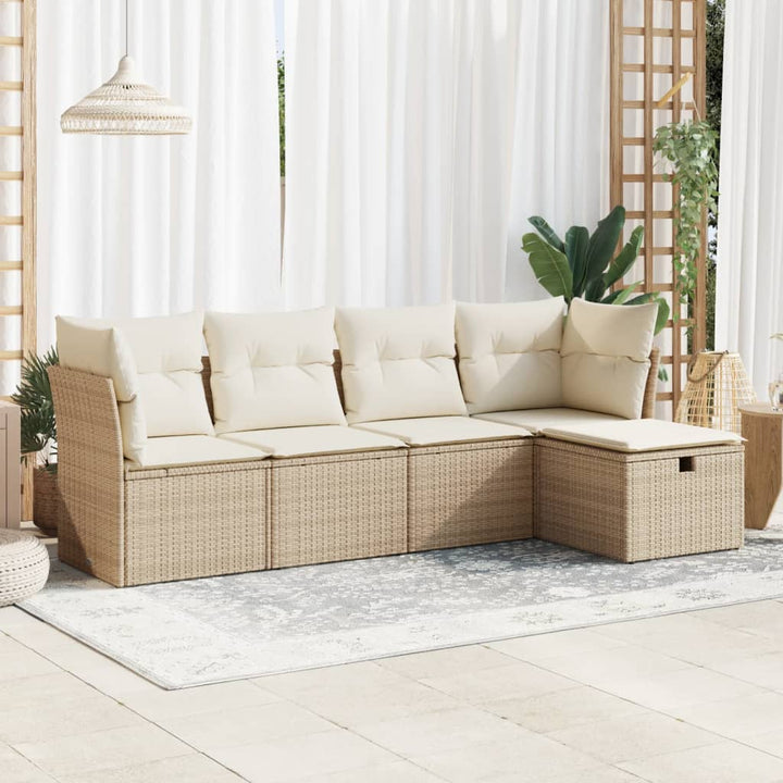 sofasæt til haven 5 dele med hynder polyrattan beige