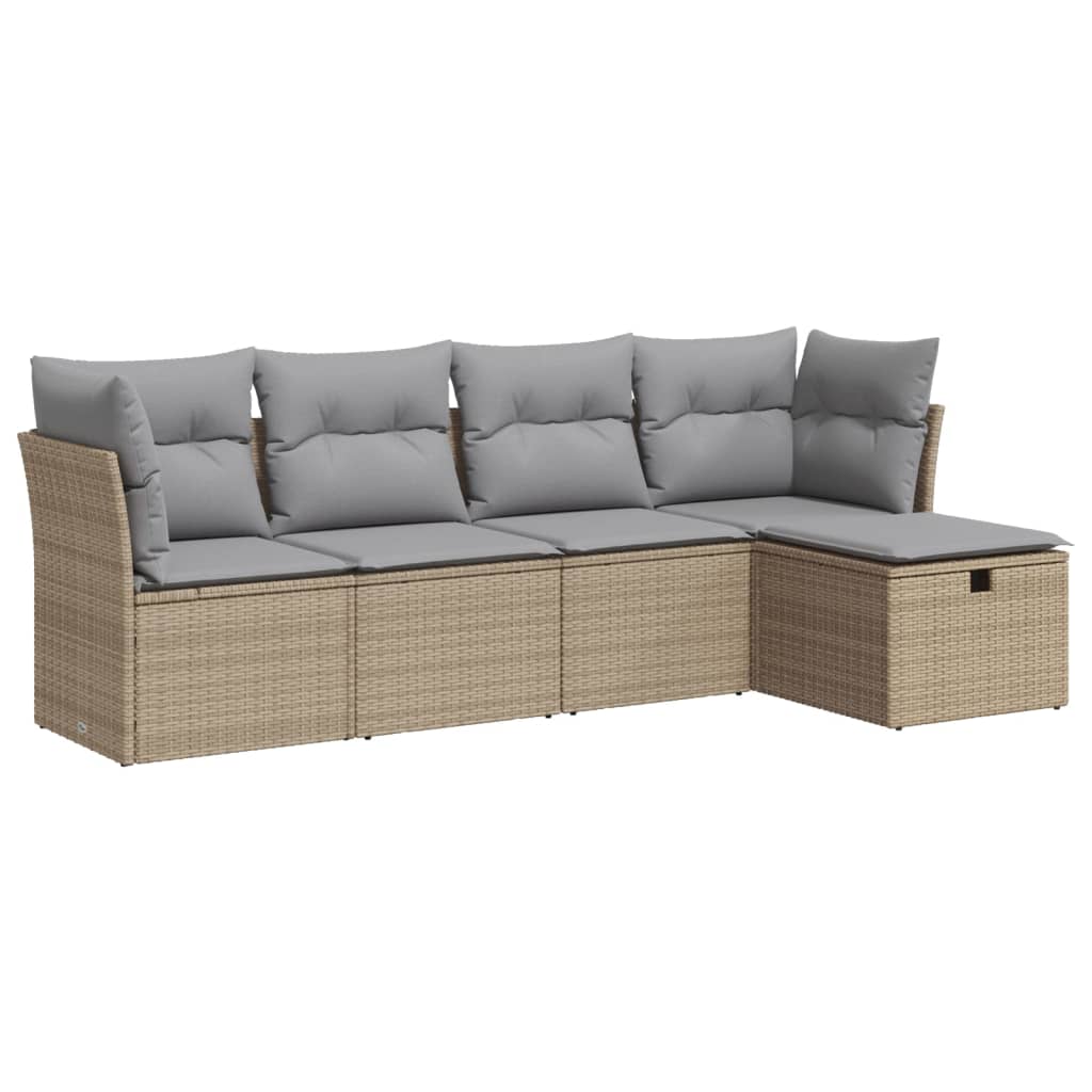 sofasæt til haven 5 dele med hynder polyrattan beige