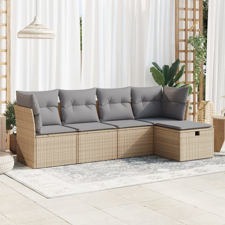 sofasæt til haven 5 dele med hynder polyrattan beige