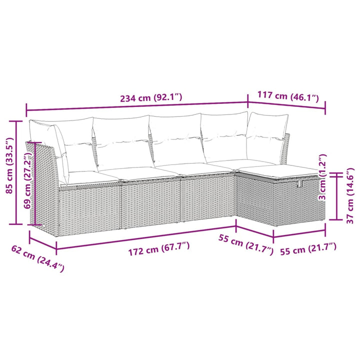 sofasæt 5 dele med hynder polyrattan grå