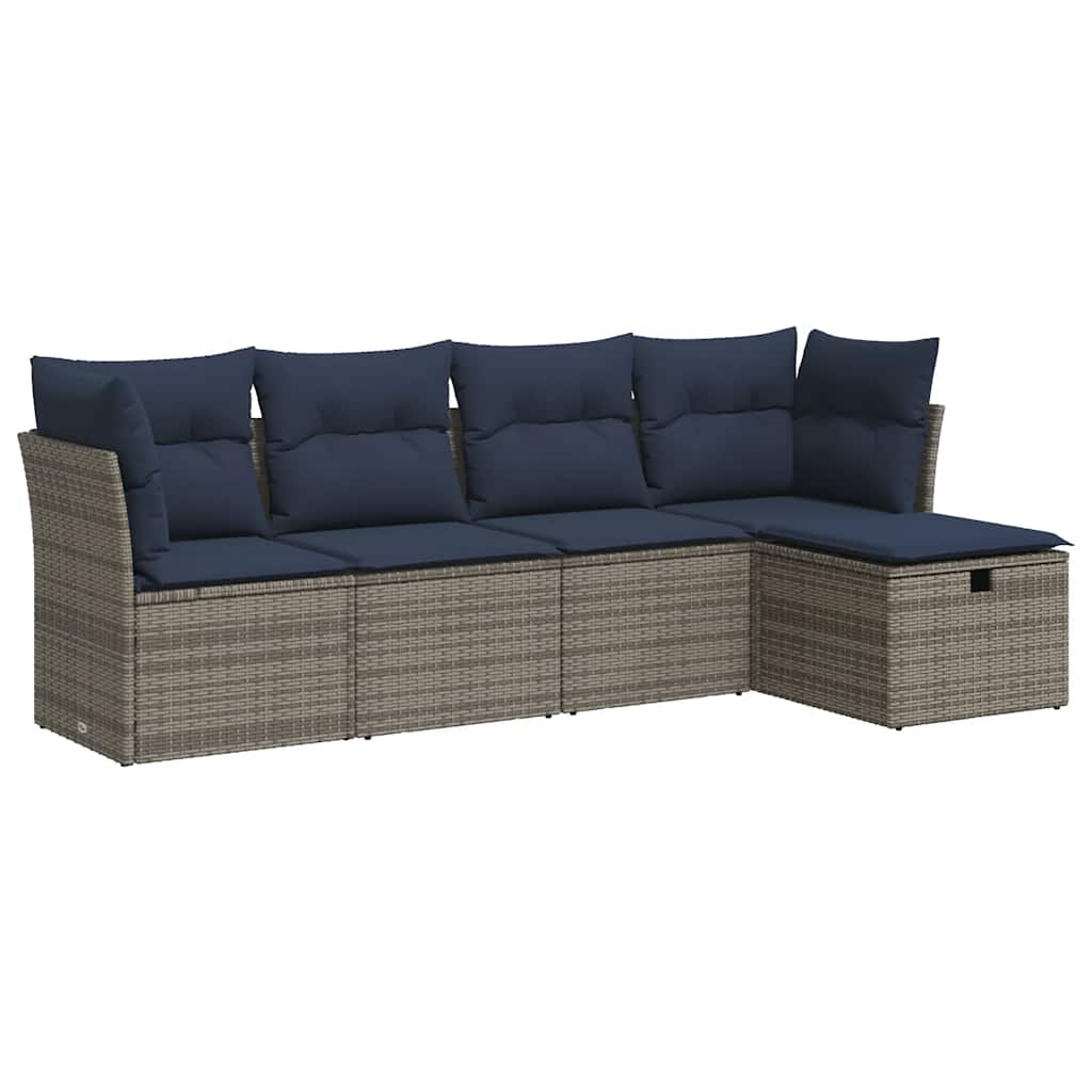 sofasæt 5 dele med hynder polyrattan grå