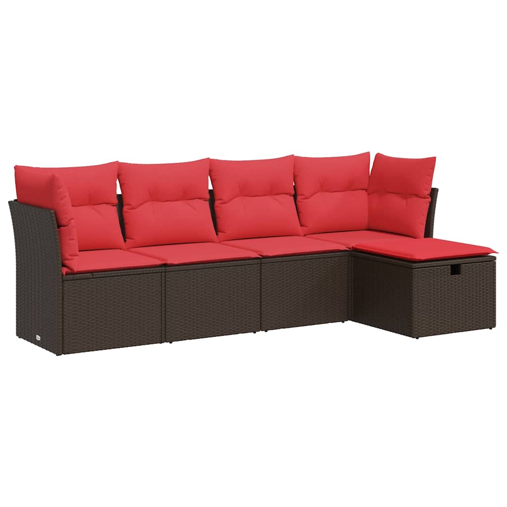 sofasæt til haven 5 dele med hynder polyrattan brun