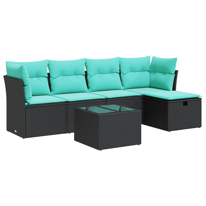sofasæt til haven 6 dele med hynder polyrattan sort