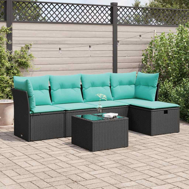 sofasæt til haven 6 dele med hynder polyrattan sort