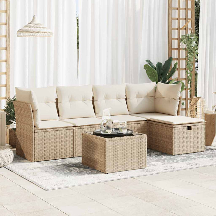 sofasæt til haven 6 dele med hynder polyrattan beige