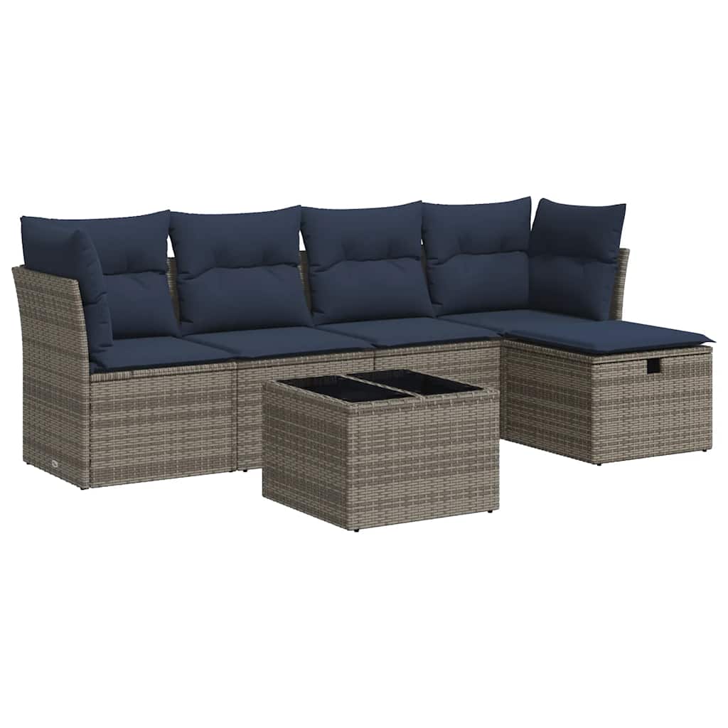 sofasæt til haven 6 dele med hynder polyrattan grå