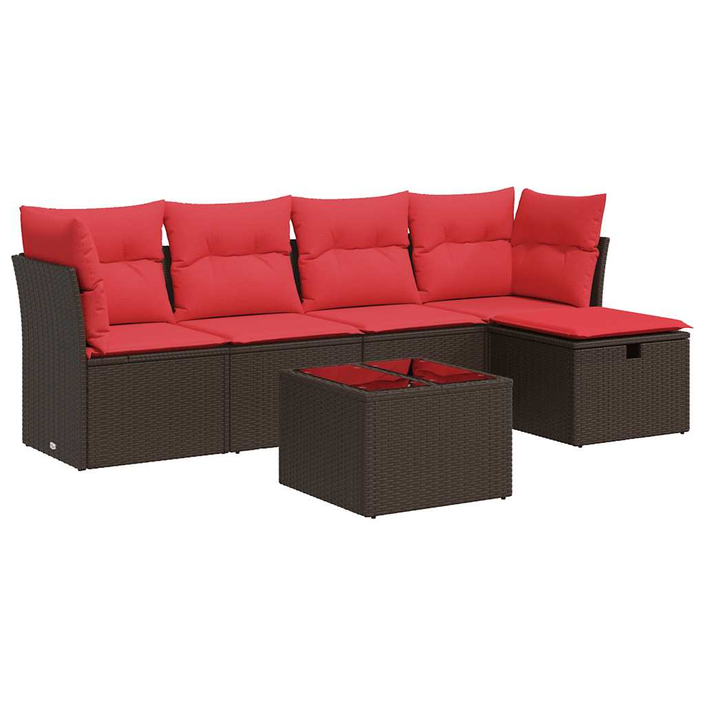 sofasæt til haven 6 dele med hynder polyrattan brun