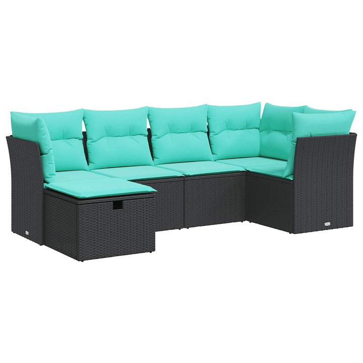 sofasæt til haven 6 dele med hynder polyrattan sort