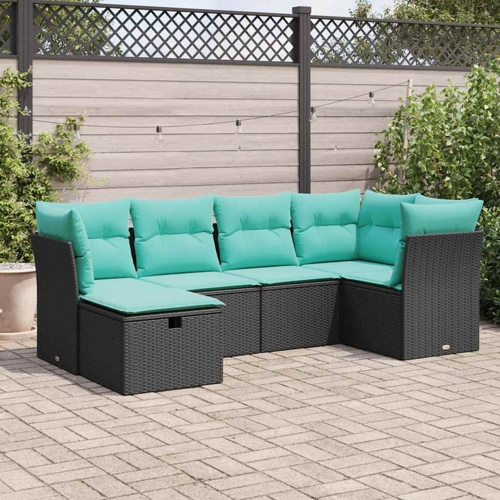 sofasæt til haven 6 dele med hynder polyrattan sort