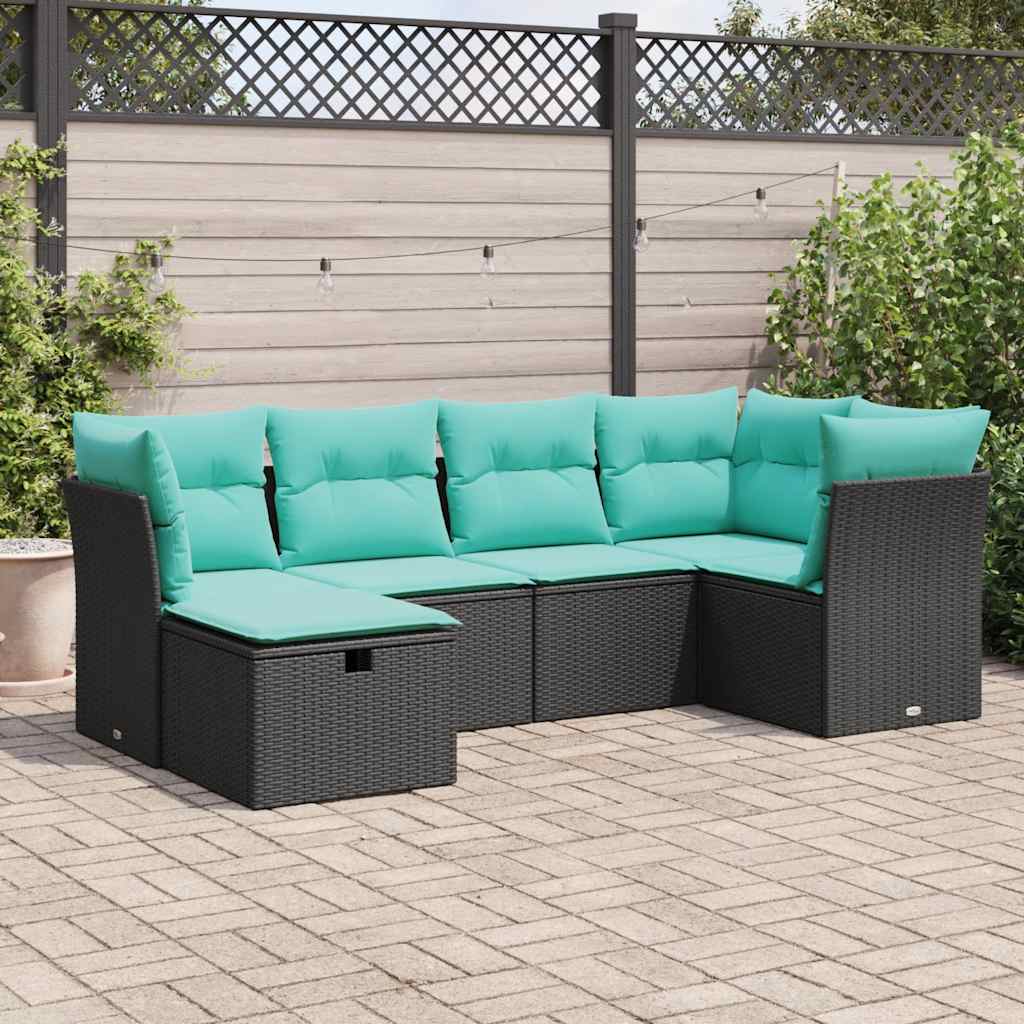 sofasæt til haven 6 dele med hynder polyrattan sort