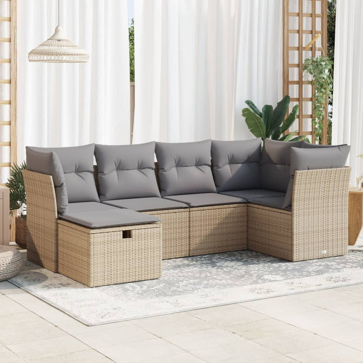 sofasæt til haven 6 dele med hynder polyrattan beige