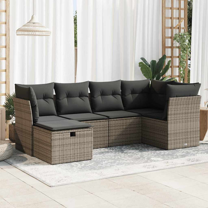 sofasæt til haven 6 dele med hynder polyrattan grå