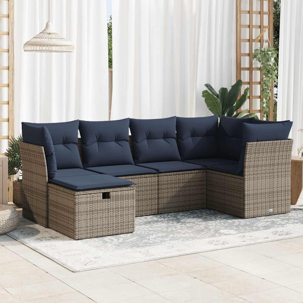 sofasæt til haven 6 dele med hynder polyrattan grå
