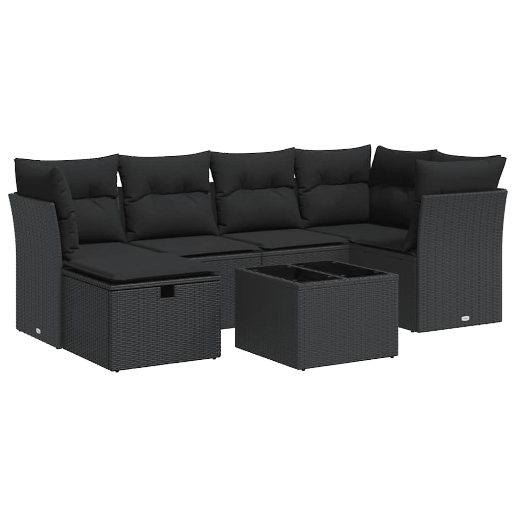 sofasæt til haven 7 dele med hynder polyrattan sort