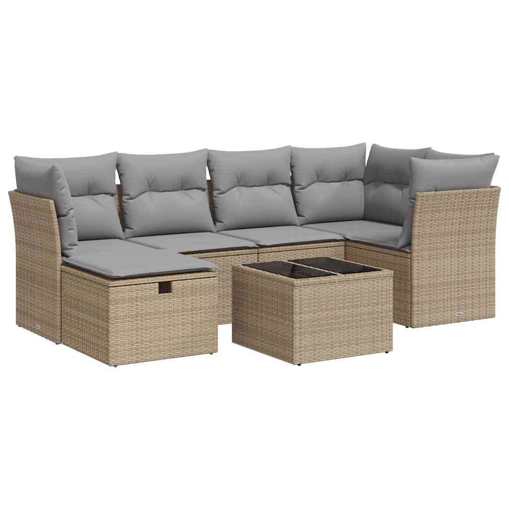 sofasæt til haven 7 dele med hynder polyrattan beige
