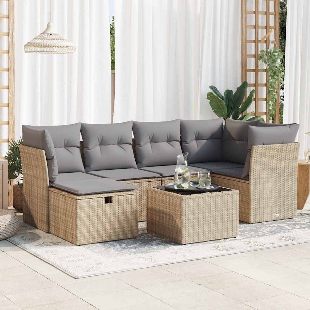 sofasæt til haven 7 dele med hynder polyrattan beige